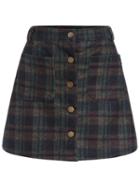 Romwe Checkered Pockets Buttons A-line Skirt