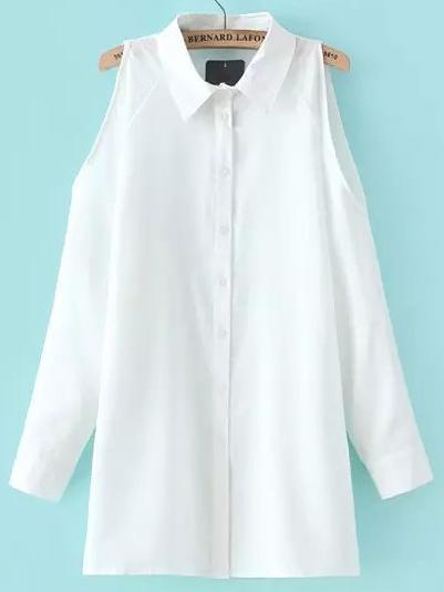 Romwe White Lapel Cold Shoulder Loose Blouse