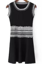 Romwe Sleeveless Geometric Print Knit Black Dress