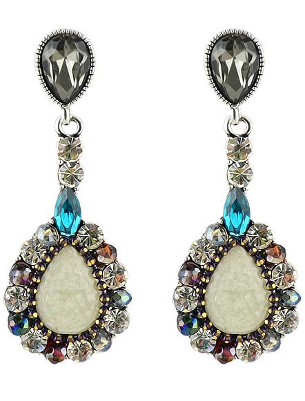 Romwe White Drop Gemstone Stud Earrings