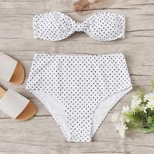Romwe Polka Dot Bandeau With High Waist Bikini