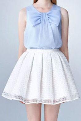 Romwe With Bow Sleeveless Blue Top