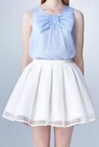 Romwe With Bow Sleeveless Blue Top