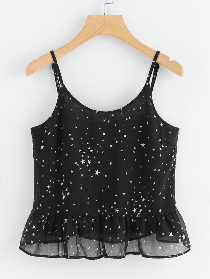 Romwe Galaxy Print Ruffle Hem Cami Top