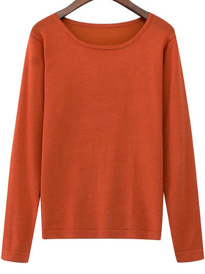 Romwe Round Neck Slim Orange Top