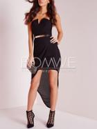 Romwe Black Strapless Asymmetric Dress