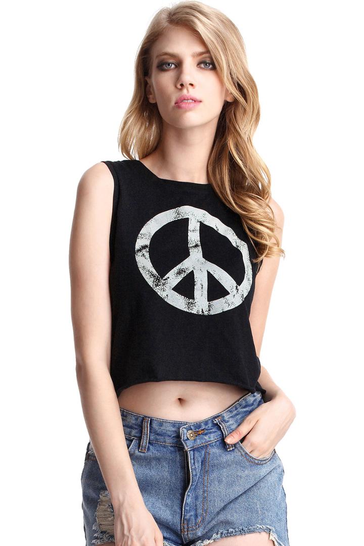 Romwe Peace Symbol Black Vest