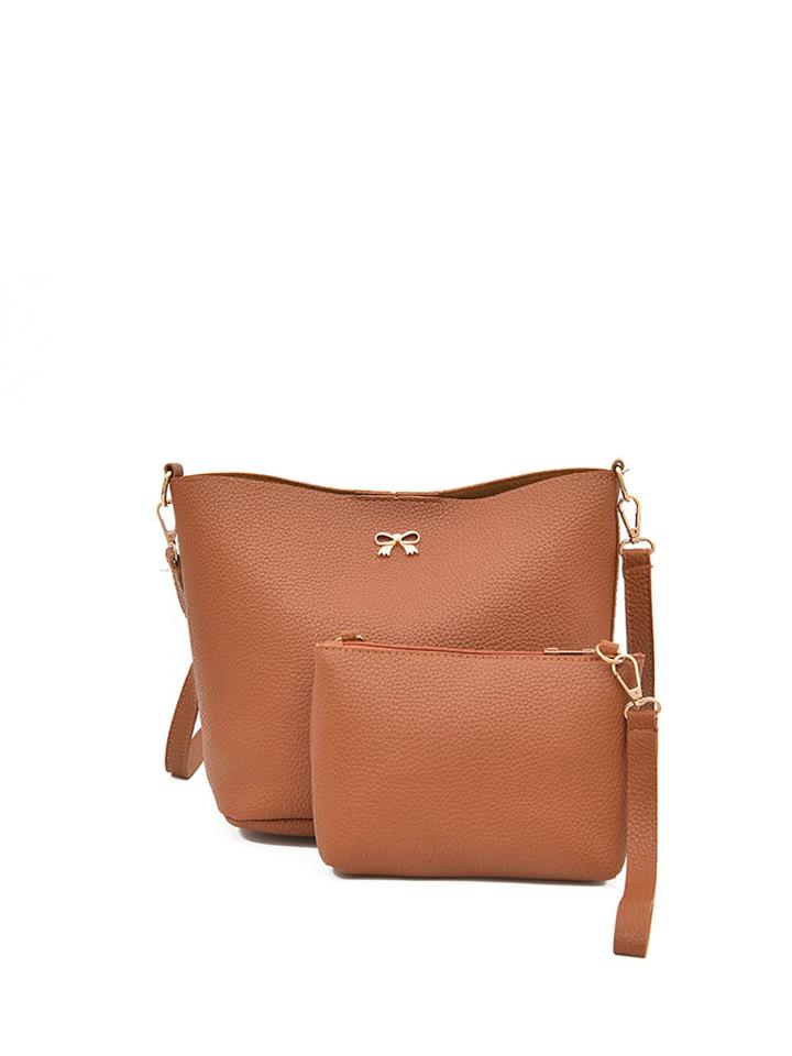 Romwe Metal Bow Detail Pu Combination Bag