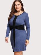 Romwe Contrast Panel Bow Detail Marled Dress
