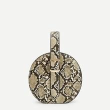 Romwe Snakeskin Pattern Round Satchel Bag
