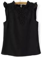 Romwe With Zipper Floral Crochet Black Top