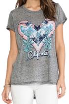 Romwe Heart With California And Coconut Trees Print T-shirt