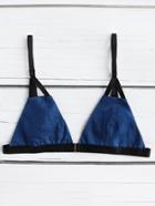Romwe Cutout Detail Contrast Trim Denim Bikini