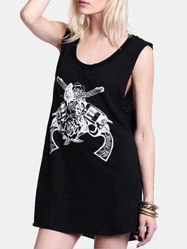 Romwe Scoop Neck Print Tank Dress