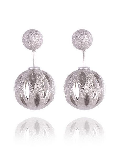 Romwe Cutout Ball Double Sided Earrings - Silver