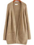 Romwe Raglan Sleeve Zipper Khaki Coat Sweater