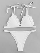 Romwe Ruffle Detail Ribbed Triangle Bikini Set