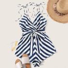 Romwe Two Tone Knot Shoulder Surplice Neck Belted Romper