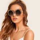 Romwe Rhinestone Decor Round Frame Sunglasses