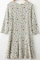 Romwe Plaid Geometric Print Ruffle Dress