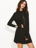 Romwe Black Mock Neck Long Sleeve Shift T-shirt Dress