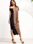 Romwe Two Tone One Shoulder Side Split Dress