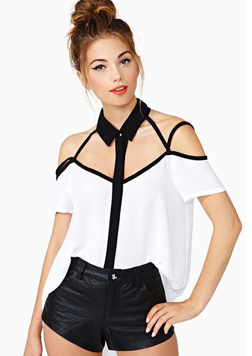 Romwe Off-shoulder Chiffon Blouse