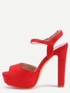 Romwe Faux Red Suede Ankle Strap Platform Sandals