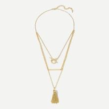 Romwe Bar & Tassel Pendant Layered Necklace