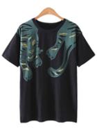 Romwe Black Short Sleeve Split Side Tiger Print T-shirt