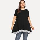 Romwe Plus Contrast Lace Solid Tee