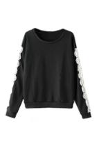 Romwe Black Lace Crochet Sweatshirt