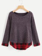 Romwe Contrast Tartan Hem 2 In 1 Jumper