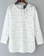 Romwe White Long Sleeve Hollow Lace Loose Blouse