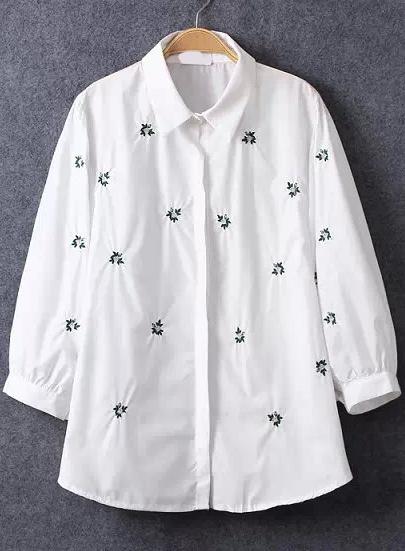 Romwe Lapel With Embroidered Buttons Blouse