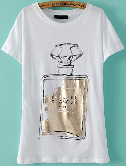 Romwe Perfume Bottles Print Loose T-shirt