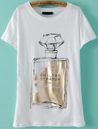 Romwe Perfume Bottles Print Loose T-shirt