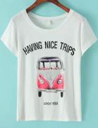 Romwe White Short Sleeve Bus Print T-shirt
