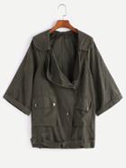 Romwe Olive Green Asymmetric Button Front Belted Hem Utility Coat