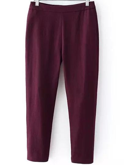 Romwe Women Zipper Burgundy Pant