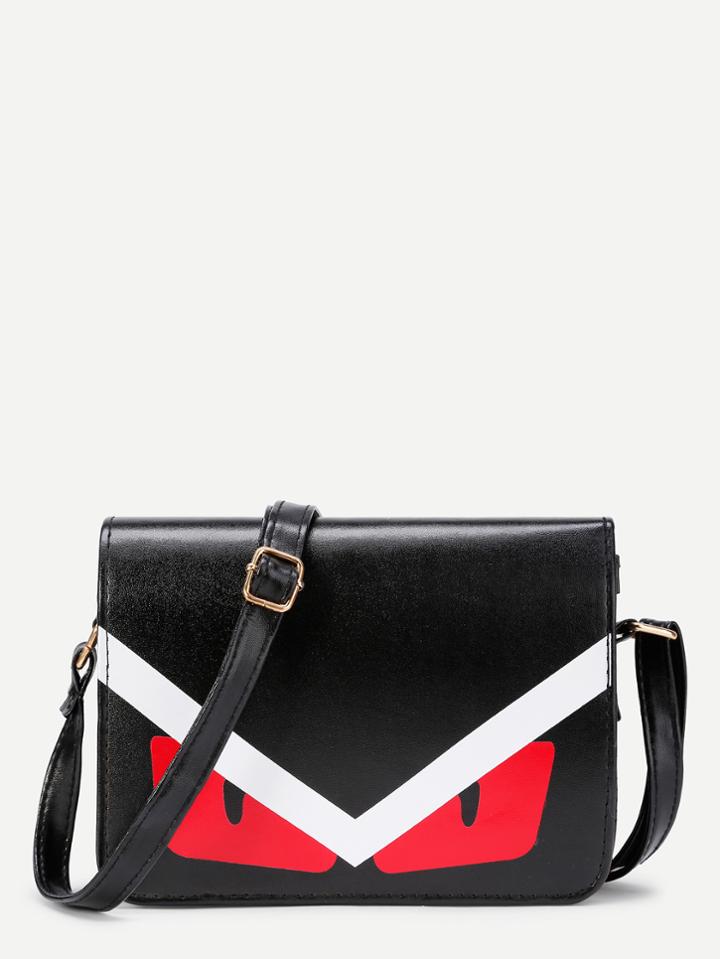 Romwe Graphic Print Pu Shoulder Bag With Adjustable Strap