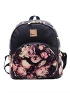 Romwe Vintage Rose Print Studded Backpack