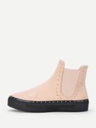 Romwe Studded Detail Flatform Chelsea Boots