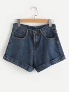 Romwe Rolled Cuff Denim Shorts