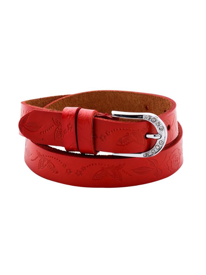 Romwe Red Metal Buckle Knurling Belt