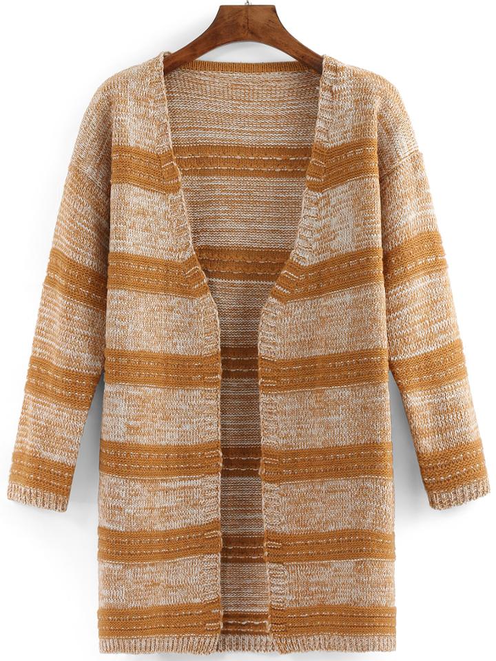 Romwe Color-block Striped Long Coat