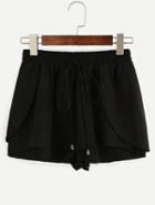 Romwe Black Drawstring Waist Wrap Shorts