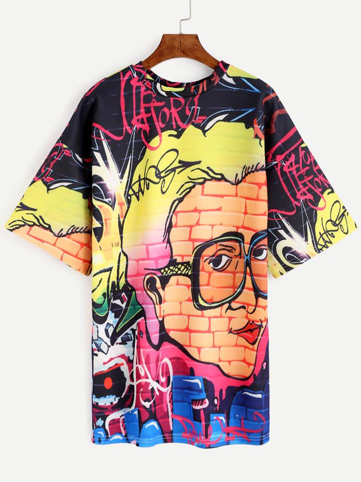 Romwe Graphic Print Drop Shoulder Tee Dress