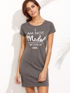 Romwe Grey Letter Print Cut Out Back Tee Dress