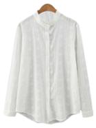 Romwe White Stripe Hollow Flower Embroidery Blouse